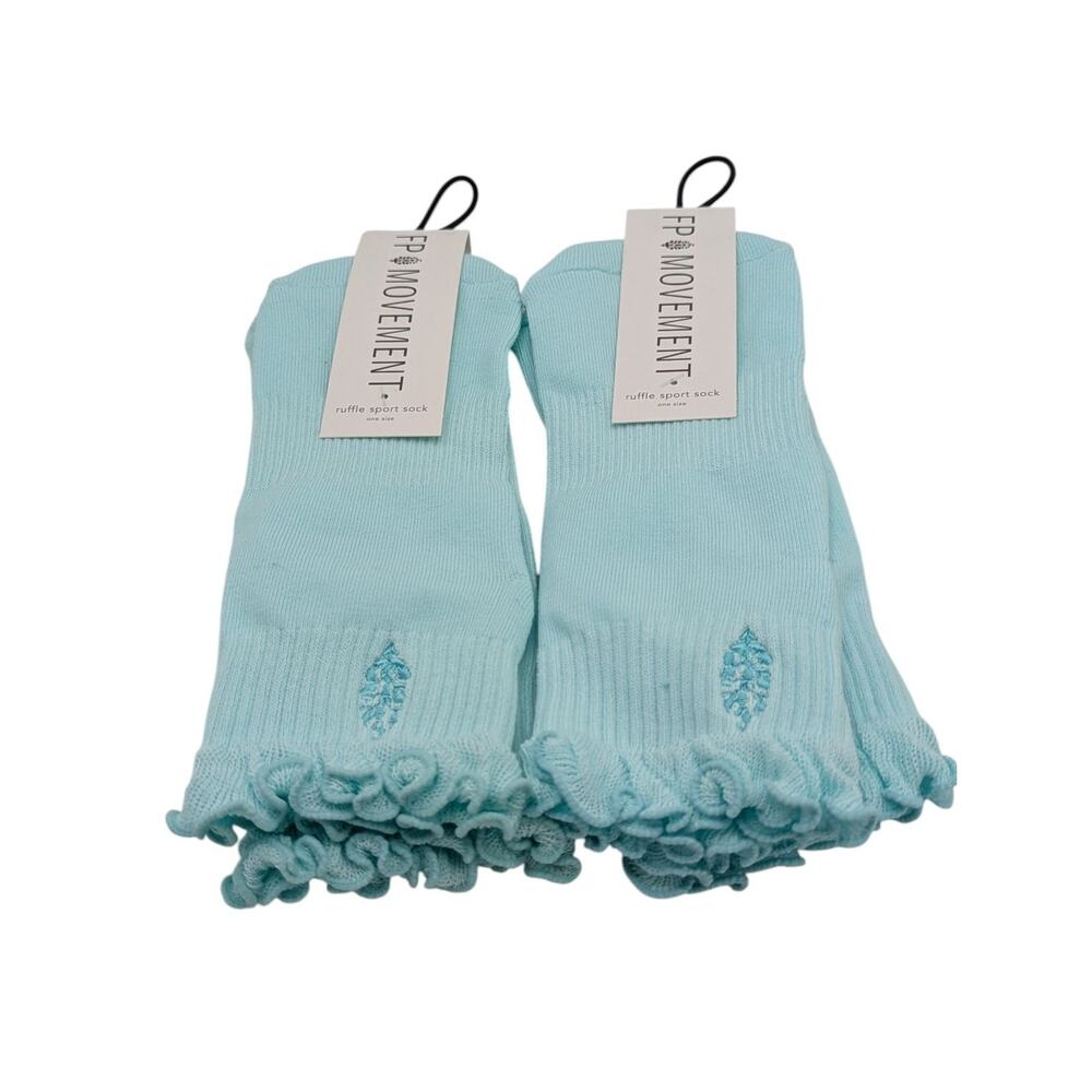 2 Pair Free People FP Movement x Lucky Honey Collab Ruffle Sport Socks Aqua New